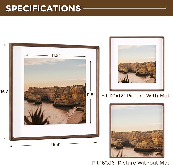 16x16 Picture Frame USA-Sourced Natural Walnut Wood Solid Original Wood Photo - Image 2