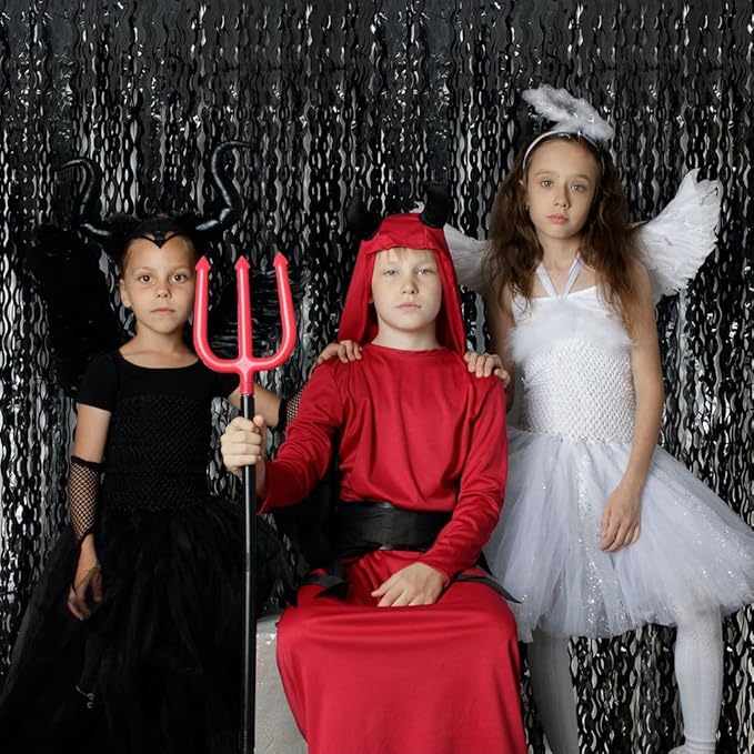 Black Backdrop for Party Decorations, Wave Foil Fringe Curtain Tinsel Photo - Image 3