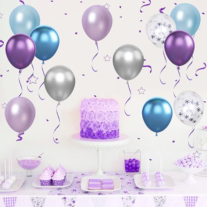 Frozen Balloons, 12 Inch Purple Blue White and Silver Balloons - Image 5