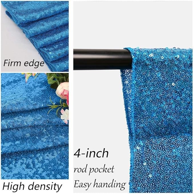 8ft x 8ft Aqua Blue Sequin Backdrop Curtain Sparkle Photo Backdrop - Image 6