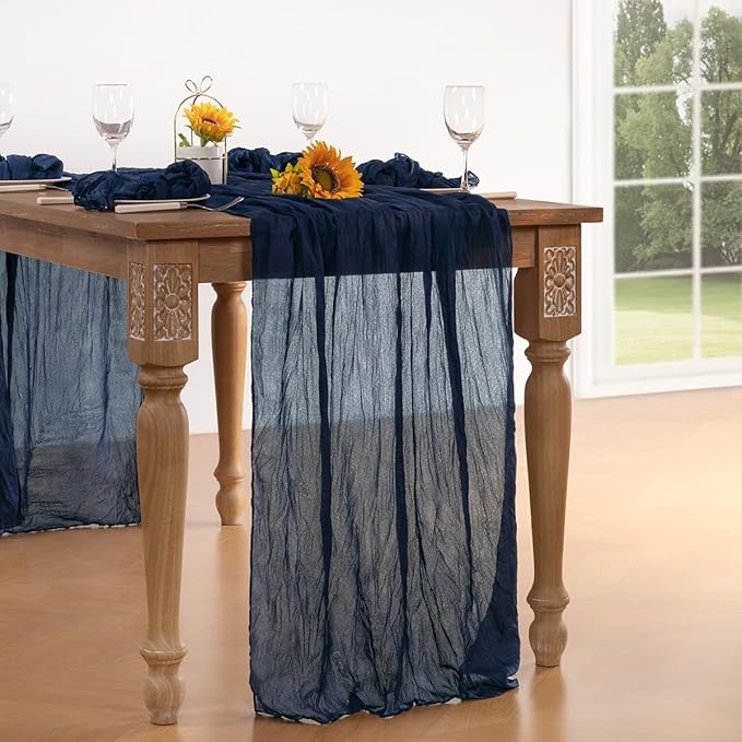Navy Blue Cheesecloth Table Runner Fall Table Runner Boho Gauze 120 Inches Navy - Image 2