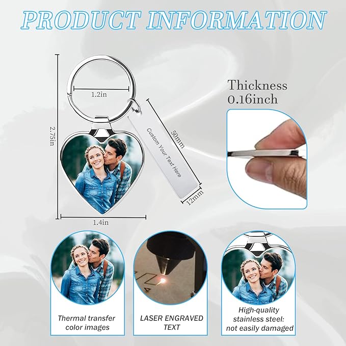 Custom Keychain with Picture Double-sided Personalized Photo Text Keychain - Image 3