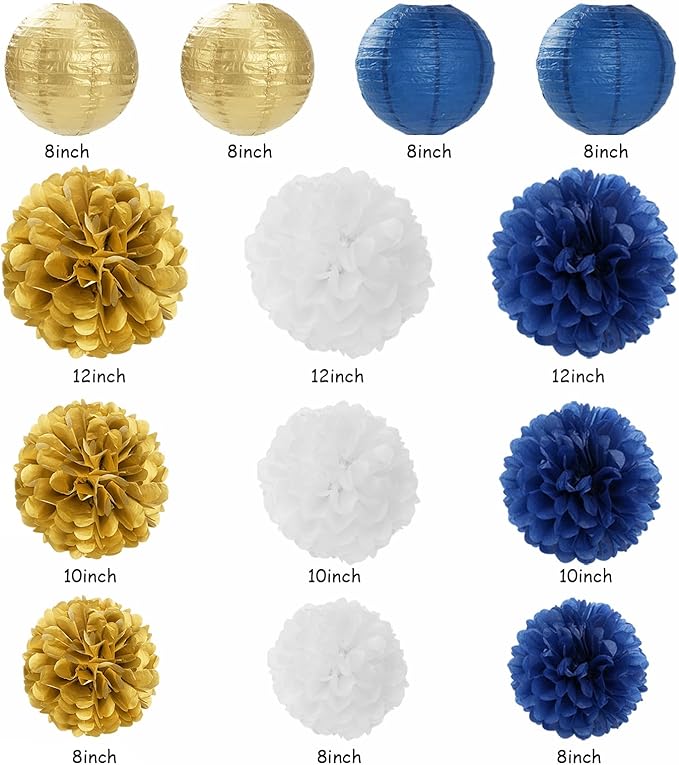 Navy-Blue White Gold Party-Decorations - Image 3