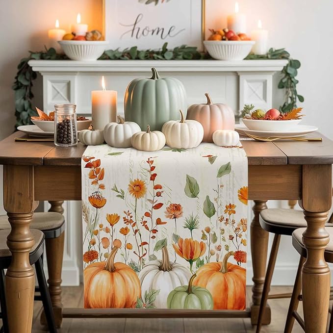 Fall Wildflowers Cotton Linen Table Runner by Unknown