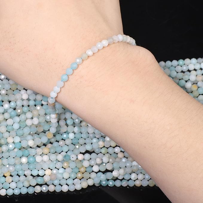 Song Xi 90pcs 4mm Natural Amazonite Gemstone Beads Faceted Round Loose Stone - Image 2