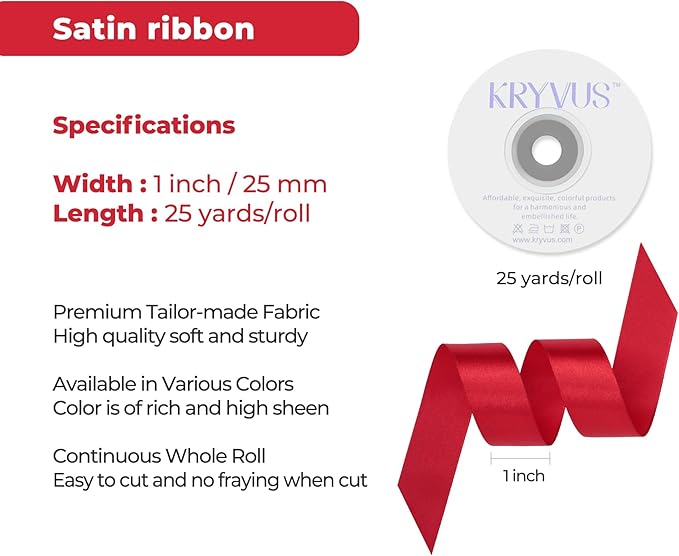 Red Satin Ribbon 1 inch X Continuous 25 Yards, Single Face Polyester Ribbon - Image 3