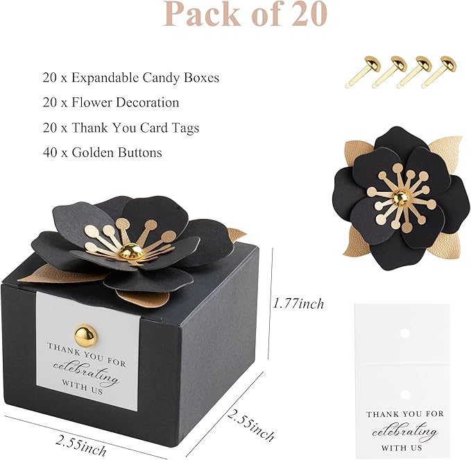 FEIYI 20 PCS Candy Boxes, 3 In 1 Black Favor Boxes - Image 2