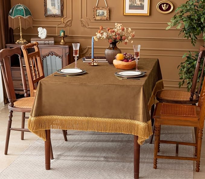 F-CHU Luxury Camel Tablecloth Thickset Velvet Tablecloth - Image 2