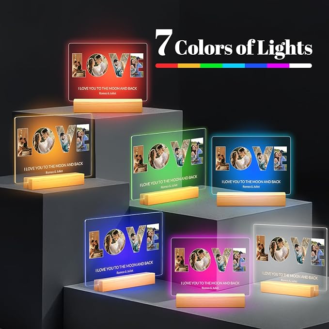 Custom Picture Frames with Photo, Personalized LOVE Photo Frame with Night Light - Image 4
