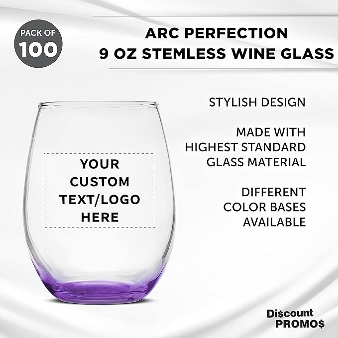 Custom Stemless Wine Glass 9 oz. Set of 100, Personalized Bulk Pack - Image 3