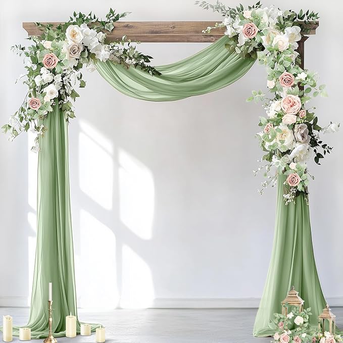 Socomi Wedding Arch Draping Fabric 1 Panel 29" x 19Ft Sage Green Sheer Chiffon by Socomi