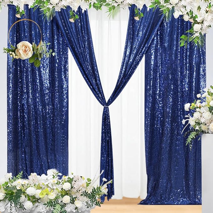 Eternal Beauty Navy Blue Sequin Backdrop Curtains, Shimmer Back Drop - Image 6