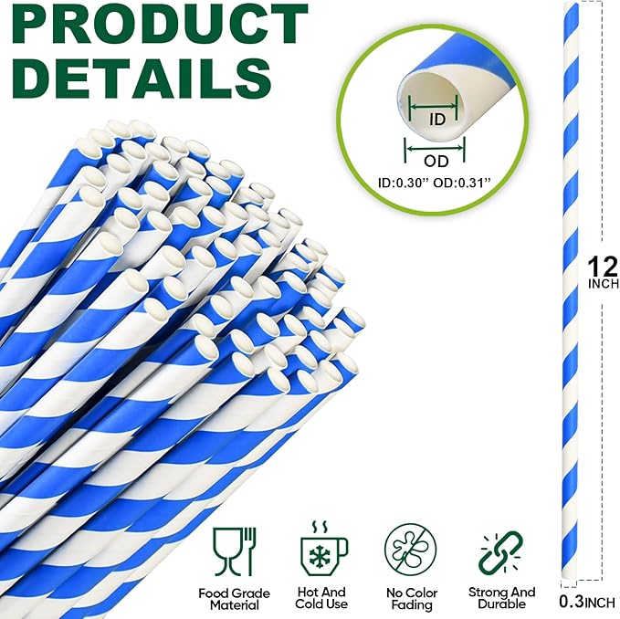 12 Inch Disposable Paper Drinking Straws Large and Tall, 8mm Wide - Image 3