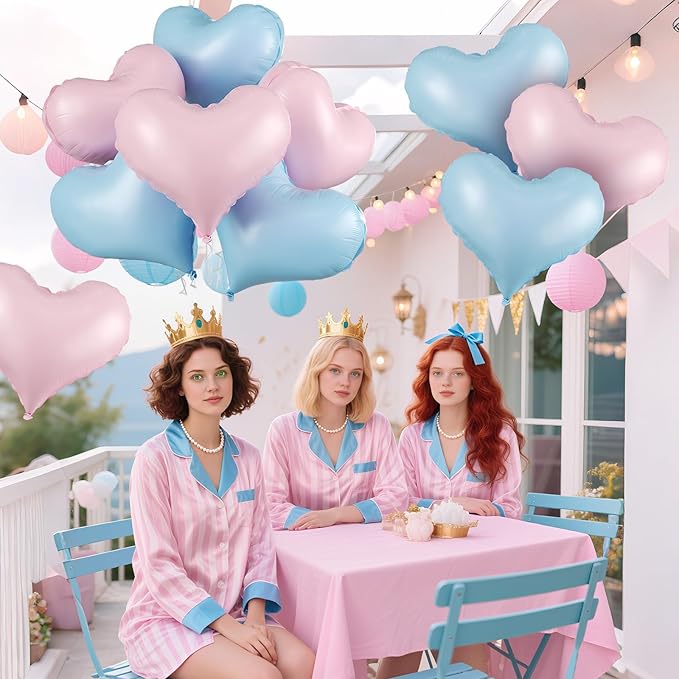 Pink Blue Heart Balloons, 24Inch Large Pink Heart Foil Balloons - Image 7