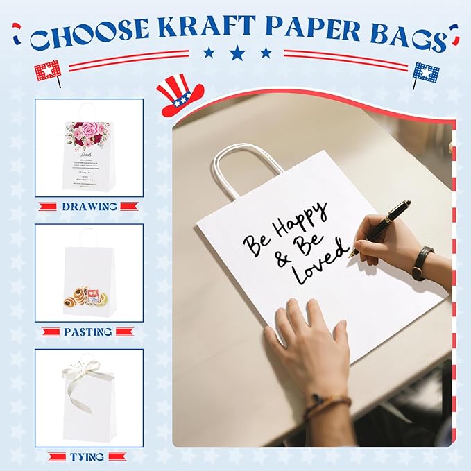 MESHA Gift Paper Bags 300 PACK 10X5X13 White Large Shopping Kraft Bags Bulk - Image 5