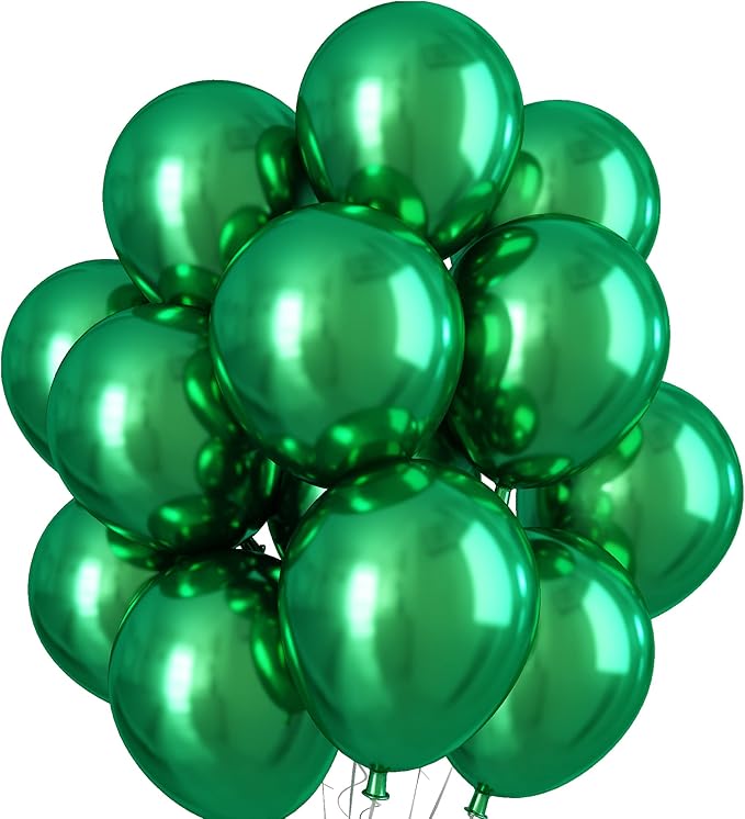 Chrome Green Balloons 12 Inch, Double Stuffed Metallic Dark Green Balloons by KEPMOV