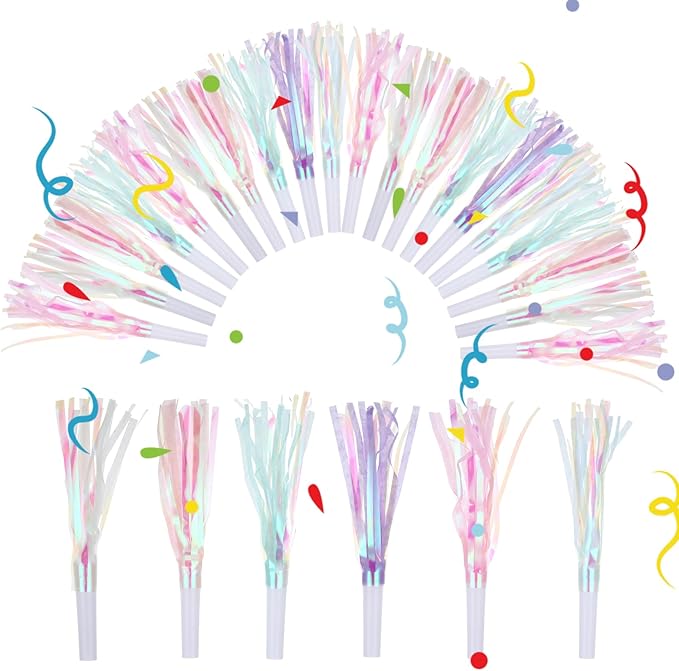 24 Pcs Mermaid Party Blowers, Glitter Fringed Noise Makers, Blow Horns by Unknown