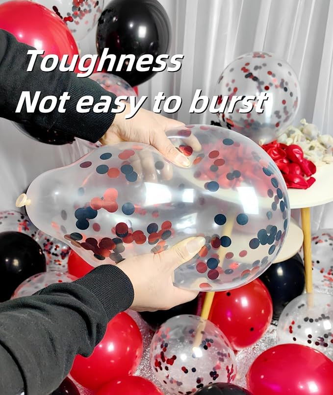 300 Pack Red and Black Balloons 12 Inch Red Black Confetti Balloon - Image 3