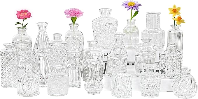 24Pcs Glass Bud Vase Set, Small Flower Vase by FEINIGESI