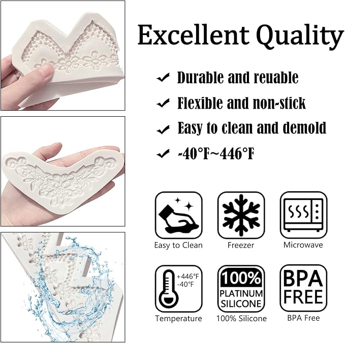 Lace Fondant Mold Set of 3, Edible Lace border Cake Decorating Imprint Mat - Image 5