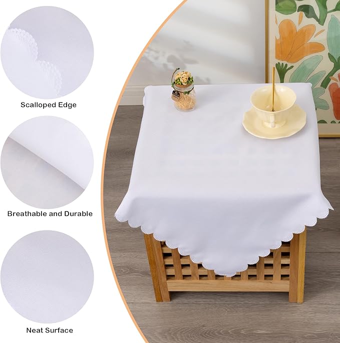 Small Square White Tablecloth 24 x 24 Inch Polyester Fabric Washable Table - Image 4
