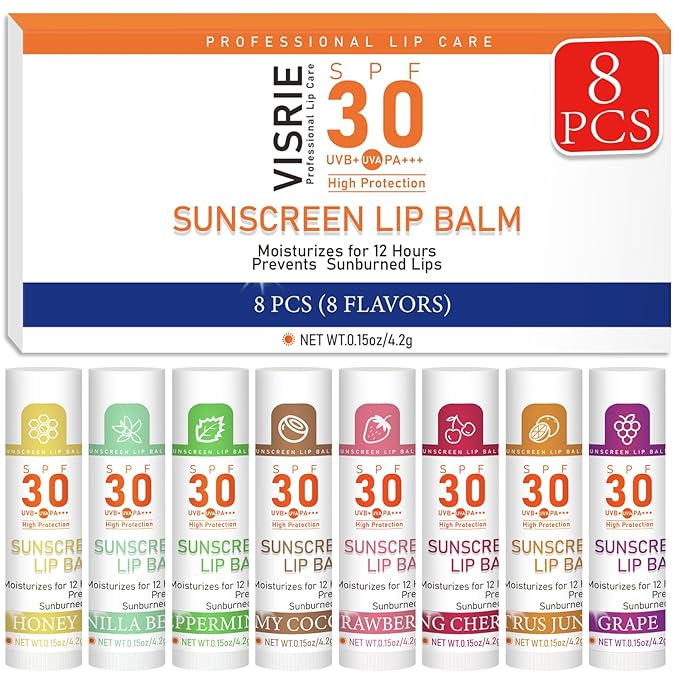 SPF 30 Lip Balm with Sunscreen, 8 Pack by VISRIE