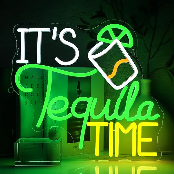 It Is Tequila Time Neon Sign for Wall Decor, Tequila Led Signs, USB Dimmable by PMCVYH