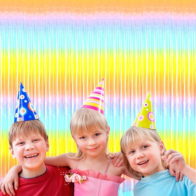 4 Pack Rainbow Foil Fringe Curtain Backdrop, 3.3Ft x 9.8Ft Colorful Metallic - Image 5