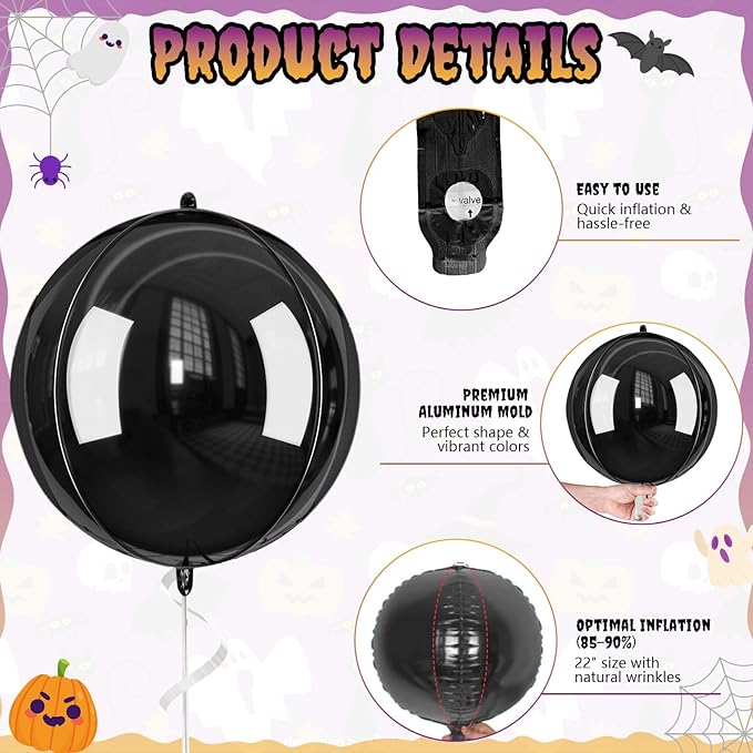 Halloween Black and Orange Foil Balloons, 22 Inch Big Round Foil Balloon - Image 3