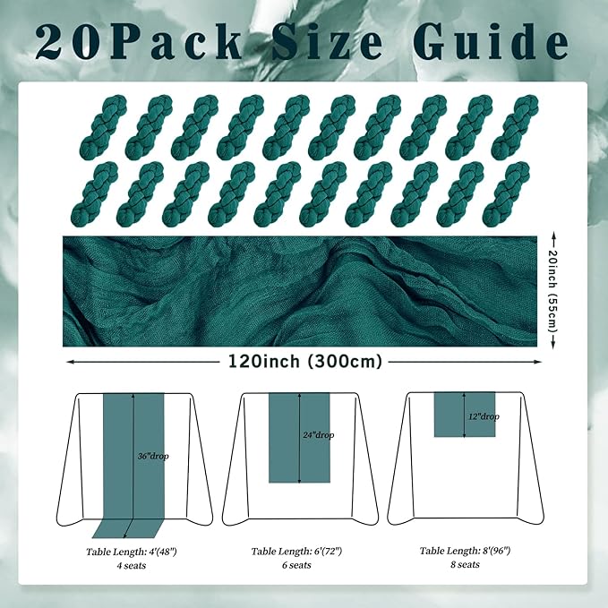 20 Pack Teal 10FT Cheesecloth Table Runner Rustic Gauze Cheese Cloth Table - Image 2