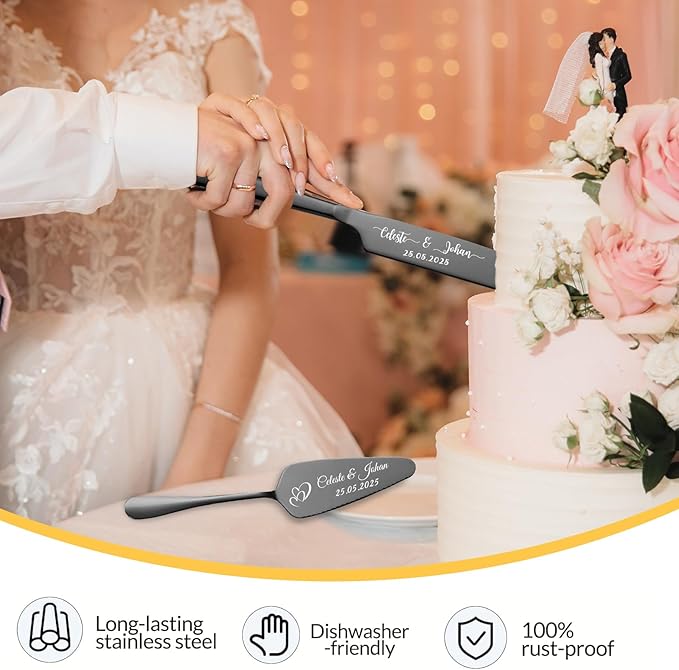 Personalized Wedding Cake Knife and Server Set Stainless Steel Cake Cutter - Image 4