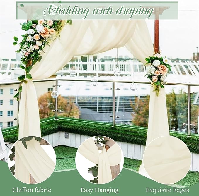 Ivory Sheer Chiffon Wedding Arch Draping Fabric, 1 Panel 28" x 20ft - Image 2