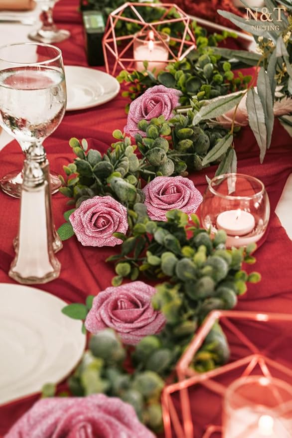 N&T NIETING Artificial Flowers Glowing Dark Pink Flowers Foam 25pcs Glitter - Image 2
