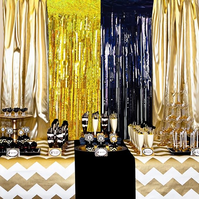 BEISHIDA 4 Pcs Black and Gold Party Streamers Fringe Foil Curtain Backdrop - Image 4