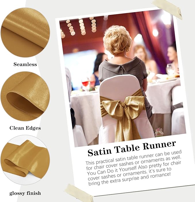 10 Pack Satin Table Runner 12 x 108 Inch Long Old Gold Silk Table Runner - Image 4