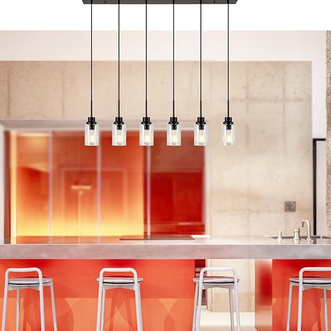 6 Lights Island Lights for Kitchen Modern Industrial Black Linear Chandeliers - Image 4