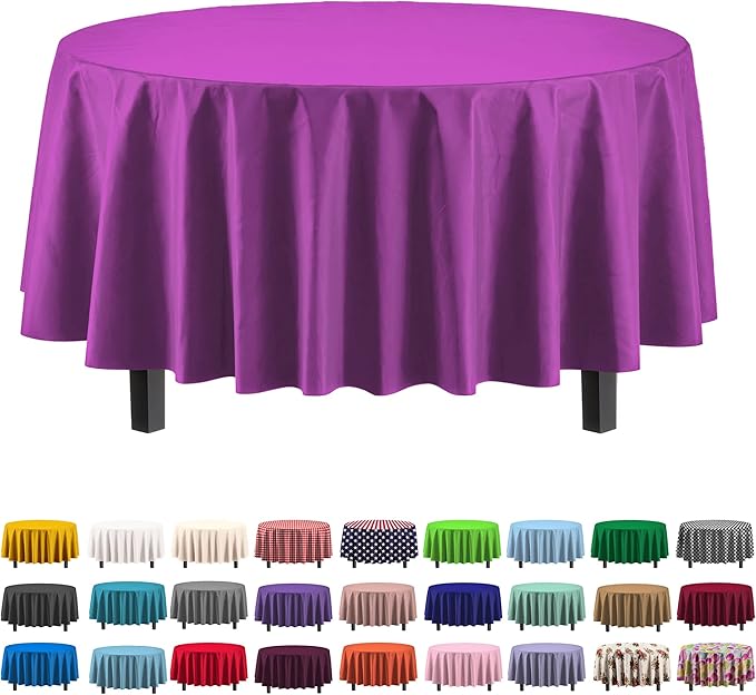 Exquisite 12-Pack Premium Plastic Tablecloth 84in. Round Table Cover by Exquisite