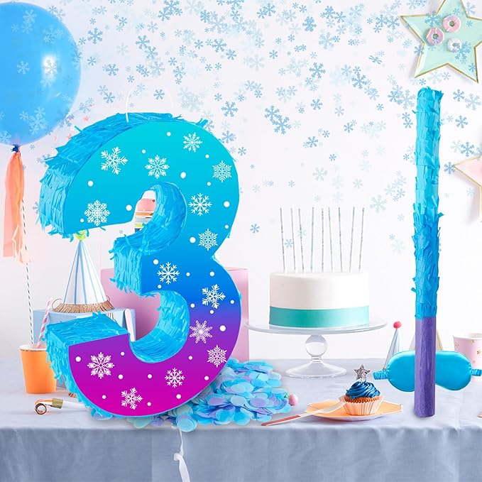 Snowflake Birthday Decorations, Winter Ice Snowflake Number 3 Pinata - Image 5