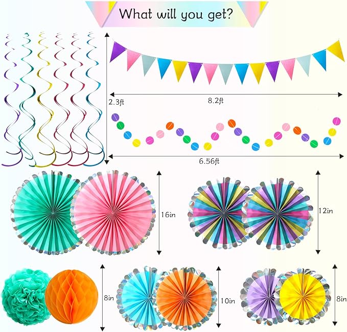 Colorful Hanging Paper Fan Party Decorations, Birthday Decorations Supplies - Image 3