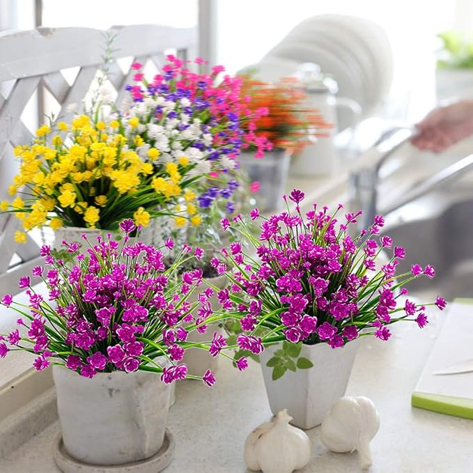 10 Bundles Artificial Flowers Outdoor UV Resistant Fake Plants Indoor Outside - Image 4