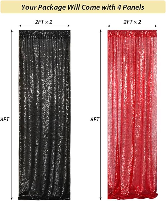 4 Panels Black&Red Sequin Backdrop Curtain 2FTx8FT Glitter Sequin Backdrop - Image 3