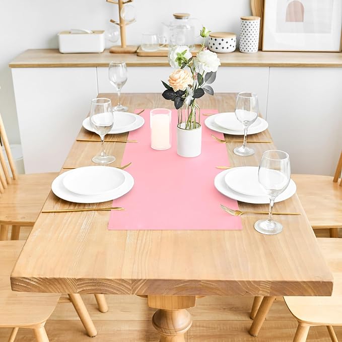 2 Pack Pink Small Short Table Runner 12 x 24 Inch Solid Color Runners Coffee - Image 3