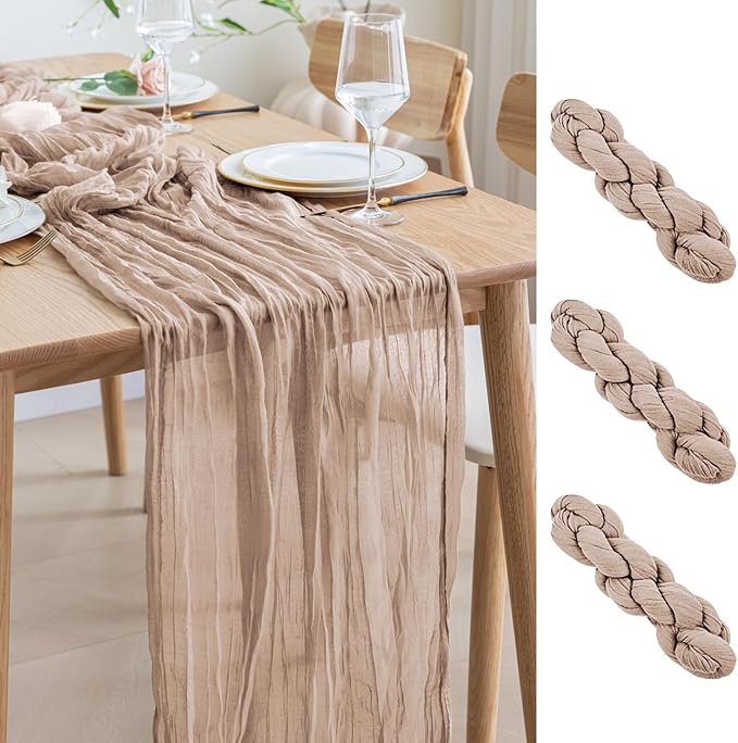 Asee'm 3pcs Cheesecloth Table Runner 120 Inches Long Nude Pink Boho Gauze by Aseem
