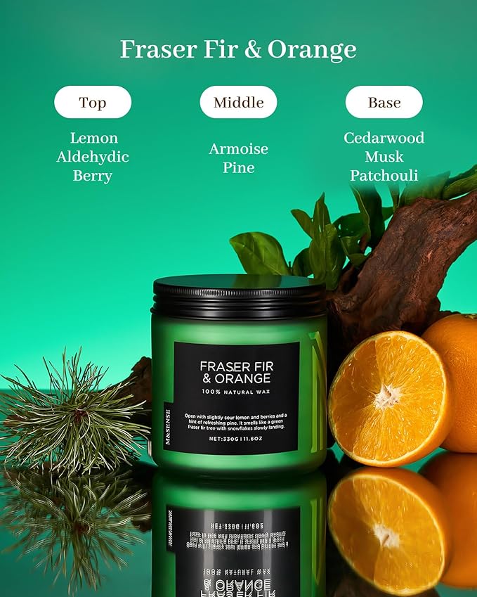 M&SENSE Fir & Orange Scented Candle, 11.6oz Soy Wax Non Toxic - Image 2