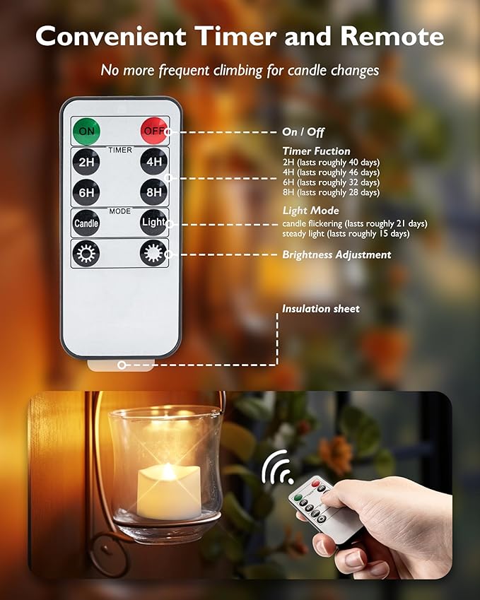 Homemory 12pcs Remote Timer LED Tea Lights Candles, 400+Hours Flickering - Image 4