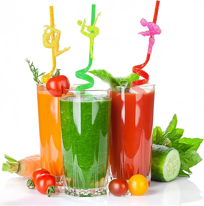 24 Reusable Gymnastics Party Glitter Straws, Cartoon Dance Aerobics Decoration - Image 5