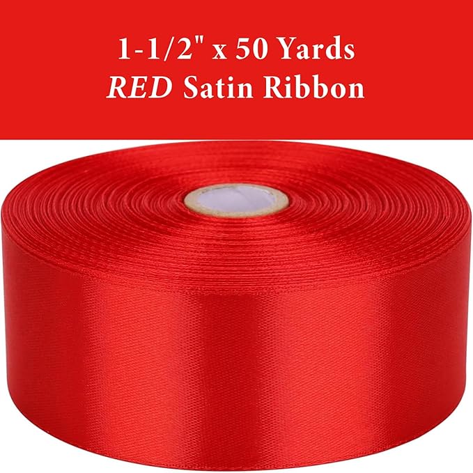 1-1/2 Inch Red Satin Ribbon 50 Yards Solid Fabric Ribbons - Image 2