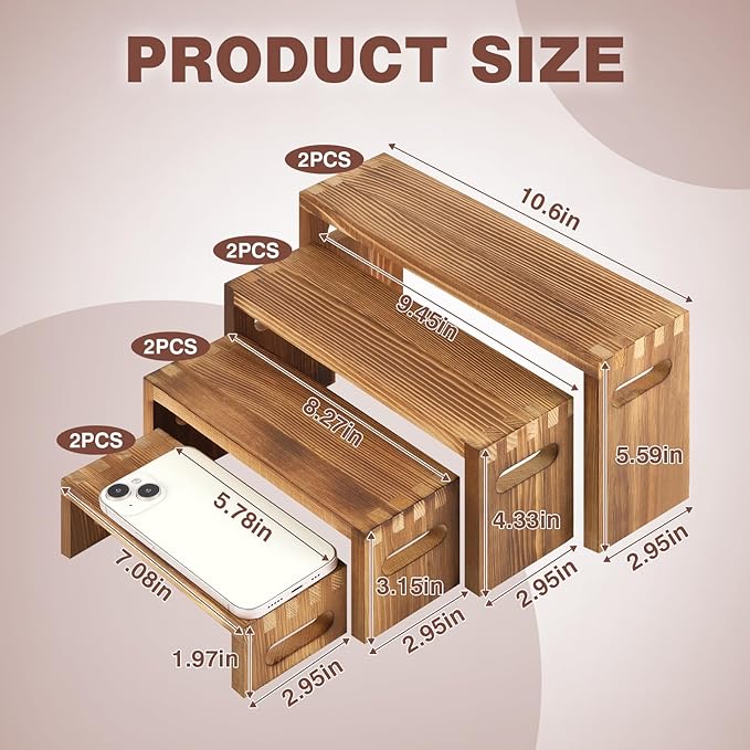 8 Pcs Wood Risers Display Stands, 2 Set Wooden Risers - Image 2