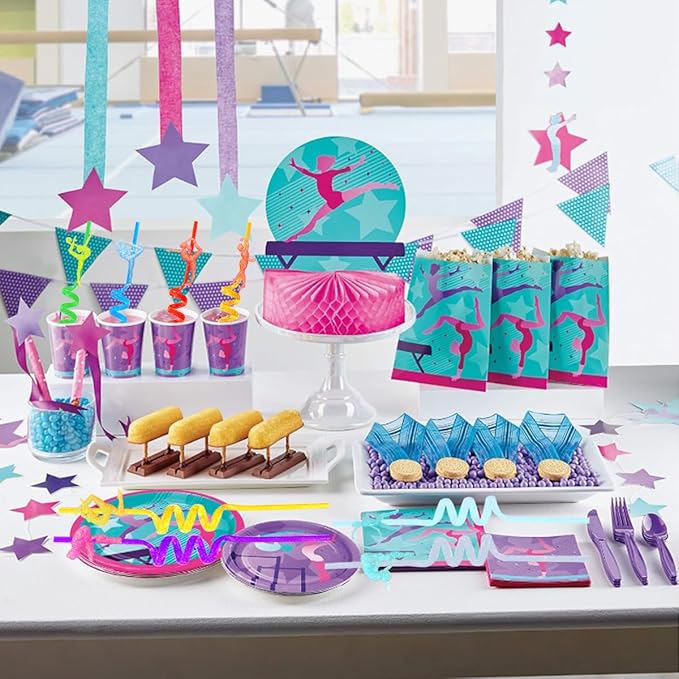 24 Reusable Gymnastics Party Glitter Straws, Cartoon Dance Aerobics Decoration - Image 4