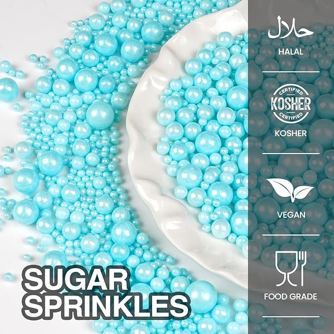 Blue Pearl Sprinkles for Cake Decorating, Edible Baking Candy, 150g/5.29oz Mix - Image 3